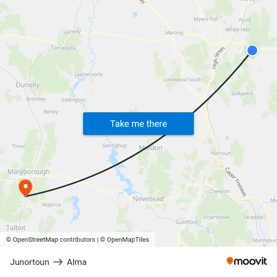 Junortoun to Alma map