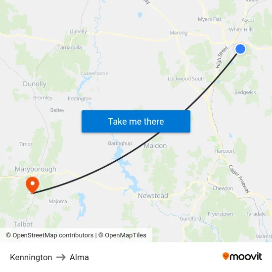 Kennington to Alma map
