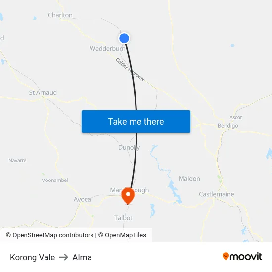 Korong Vale to Alma map