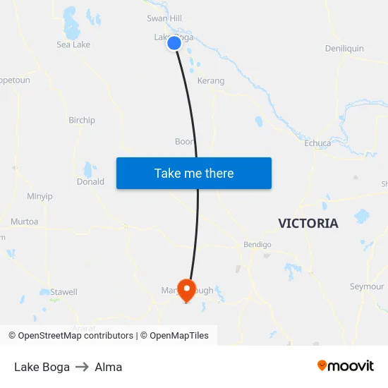 Lake Boga to Alma map