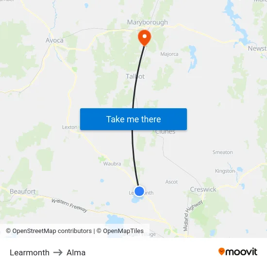 Learmonth to Alma map