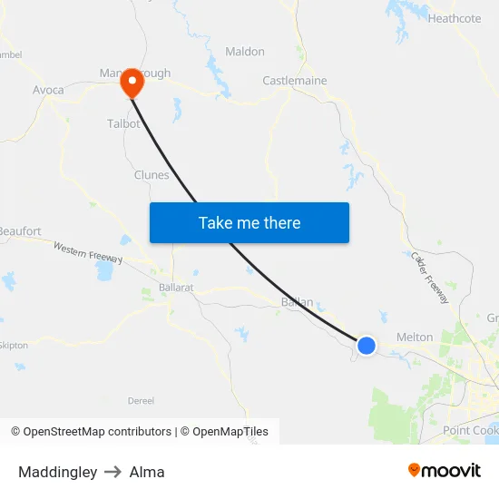 Maddingley to Alma map