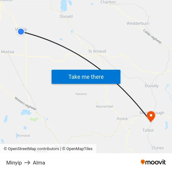 Minyip to Alma map