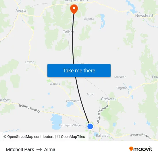 Mitchell Park to Alma map