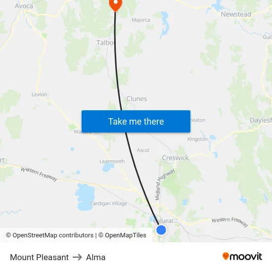 Mount Pleasant to Alma map