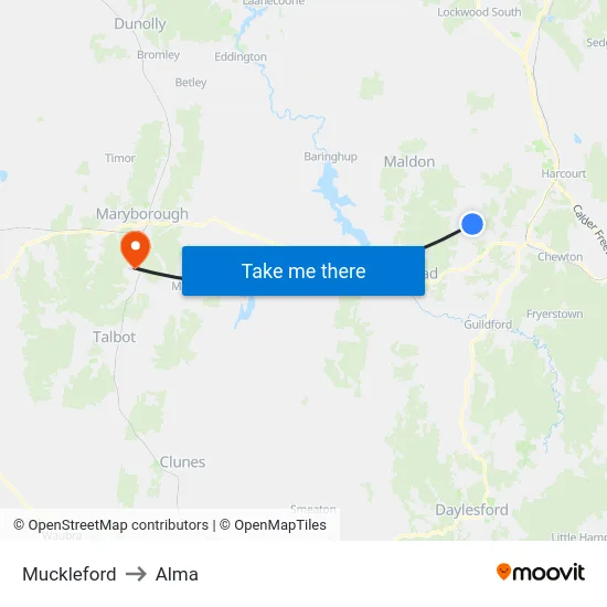 Muckleford to Alma map