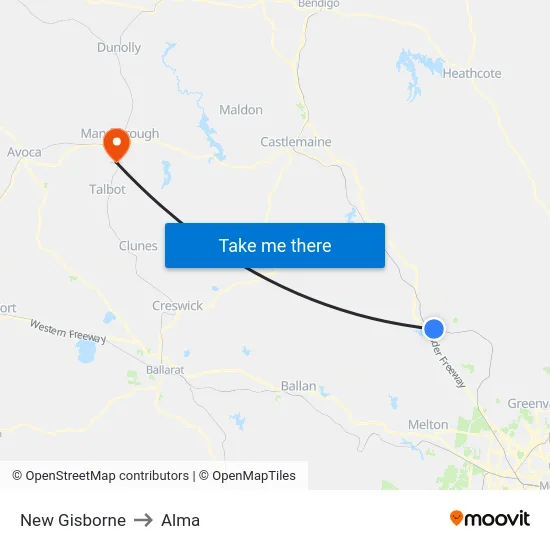 New Gisborne to Alma map