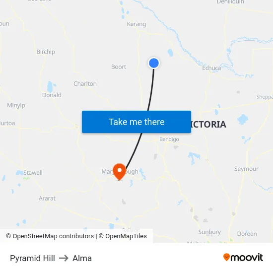 Pyramid Hill to Alma map