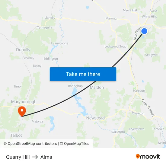 Quarry Hill to Alma map