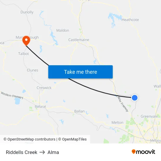 Riddells Creek to Alma map