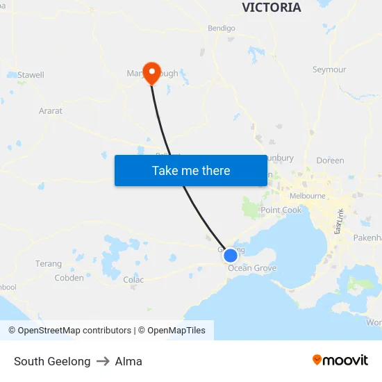 South Geelong to Alma map