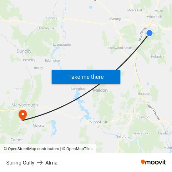 Spring Gully to Alma map