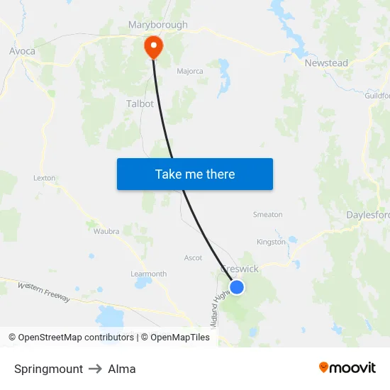 Springmount to Alma map