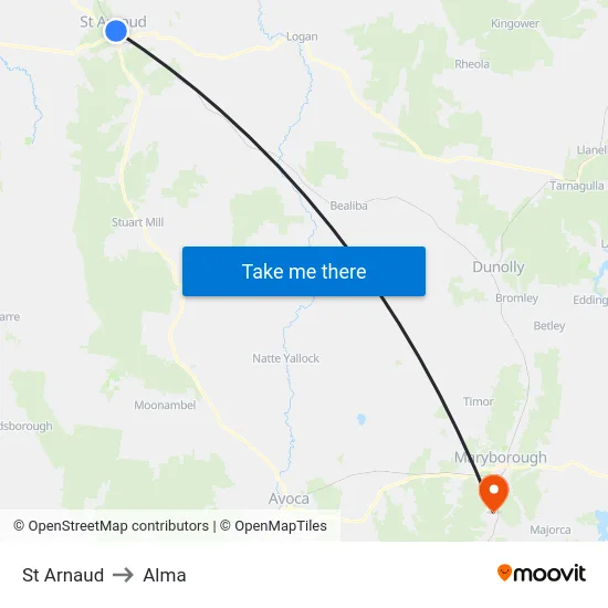 St Arnaud to Alma map