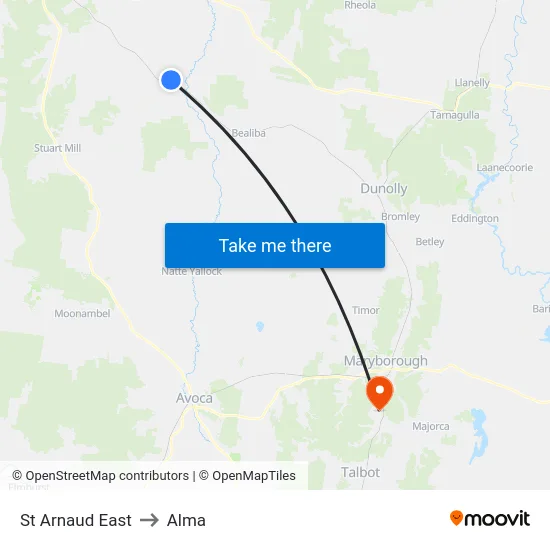 St Arnaud East to Alma map