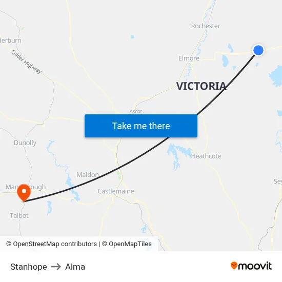 Stanhope to Alma map