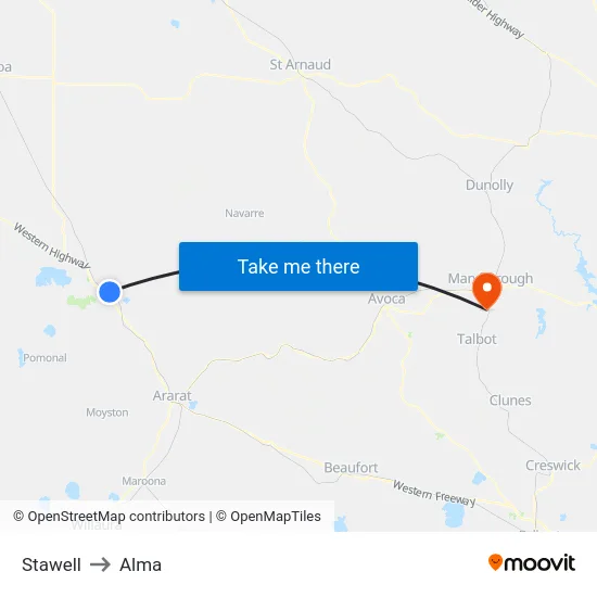 Stawell to Alma map