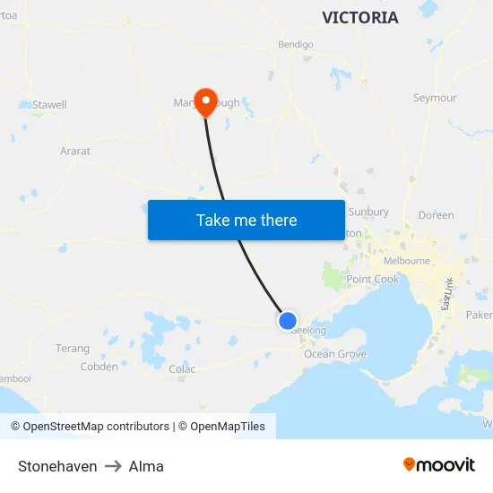 Stonehaven to Alma map