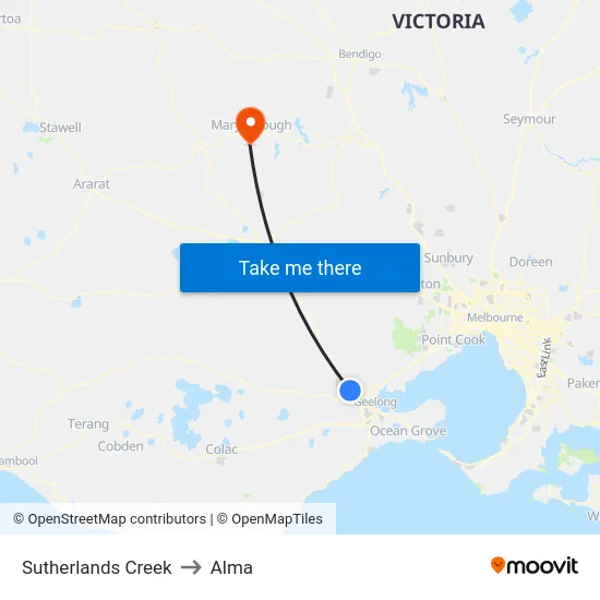 Sutherlands Creek to Alma map