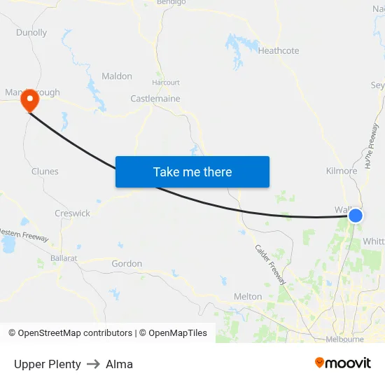 Upper Plenty to Alma map
