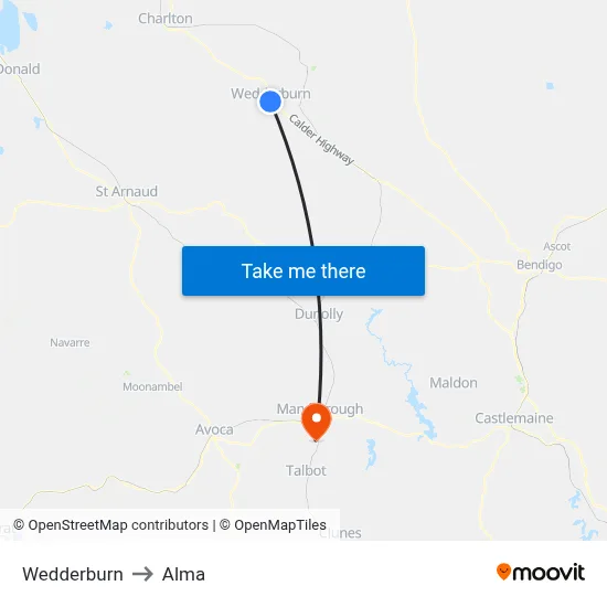 Wedderburn to Alma map