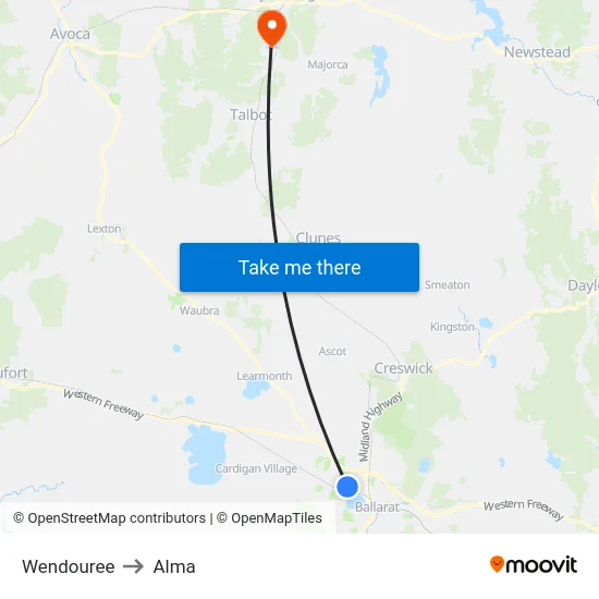 Wendouree to Alma map