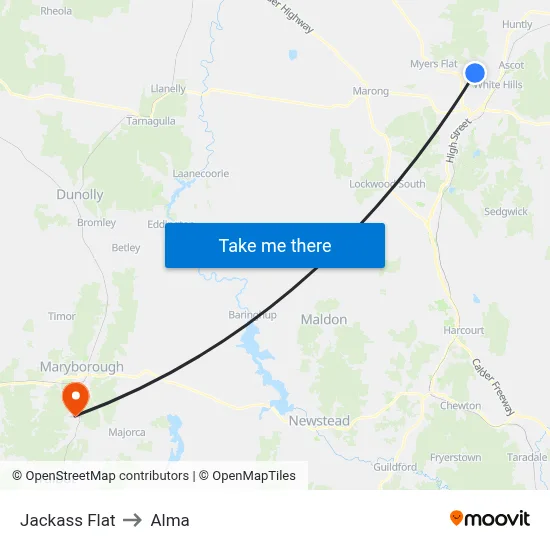Jackass Flat to Alma map