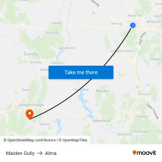 Maiden Gully to Alma map