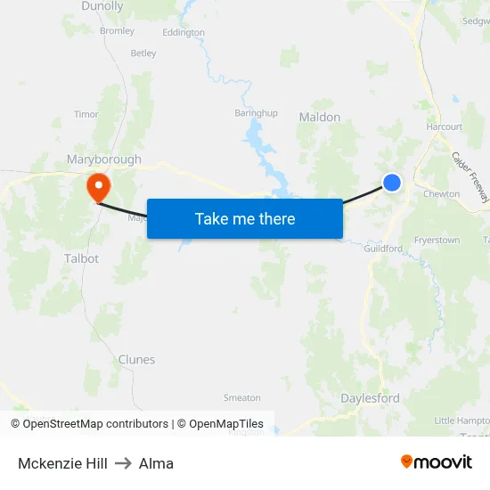 Mckenzie Hill to Alma map