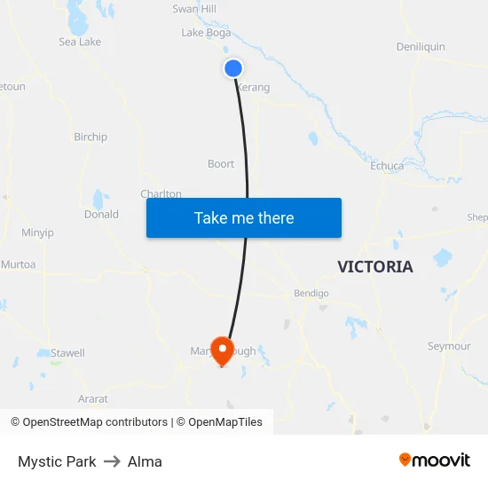 Mystic Park to Alma map