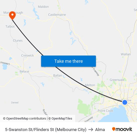 5-Swanston St/Flinders St (Melbourne City) to Alma map