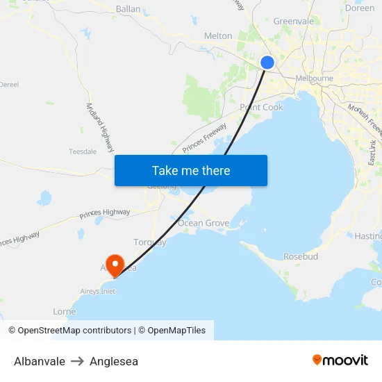 Albanvale to Anglesea map