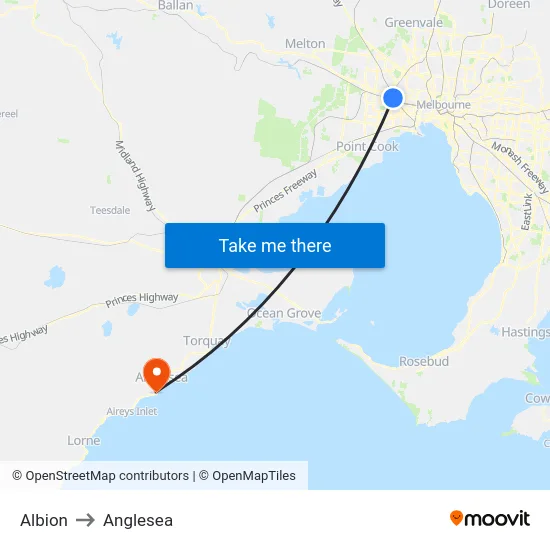 Albion to Anglesea map