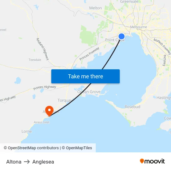 Altona to Anglesea map