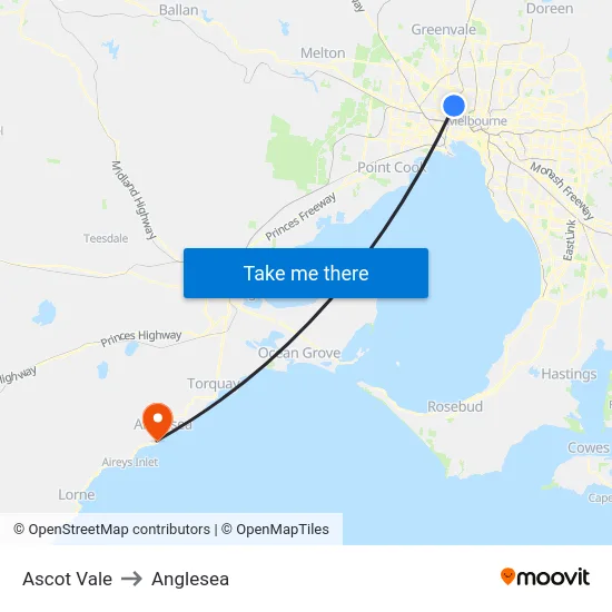 Ascot Vale to Anglesea map