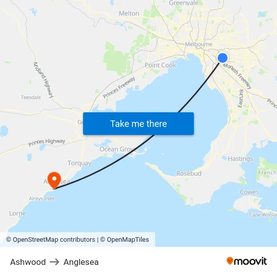 Ashwood to Anglesea map