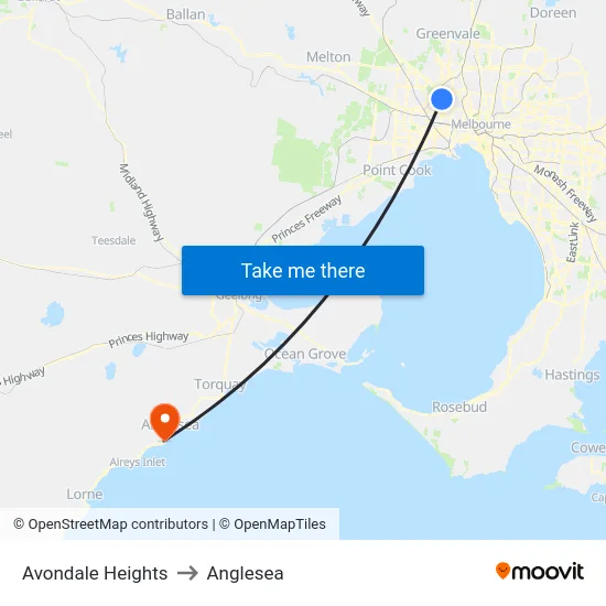 Avondale Heights to Anglesea map