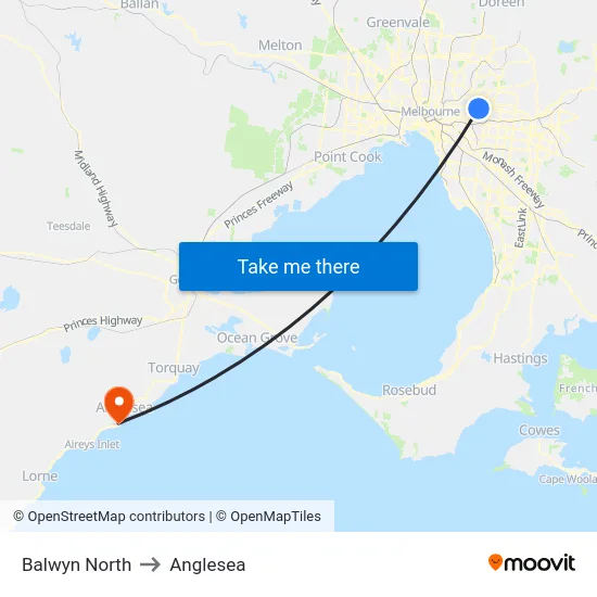 Balwyn North to Anglesea map