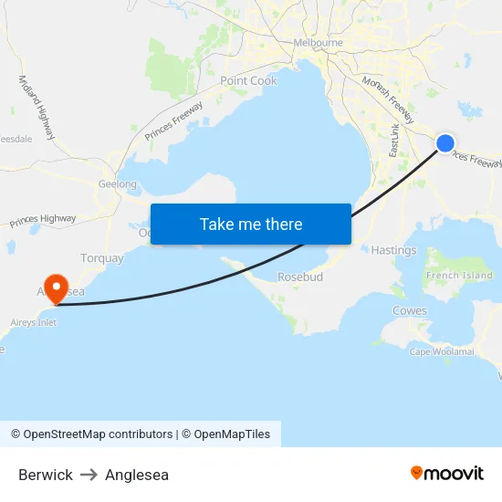 Berwick to Anglesea map