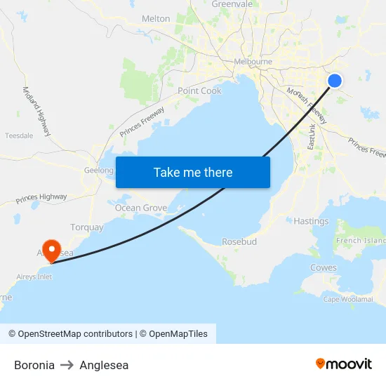 Boronia to Anglesea map