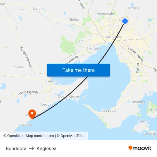 Bundoora to Anglesea map