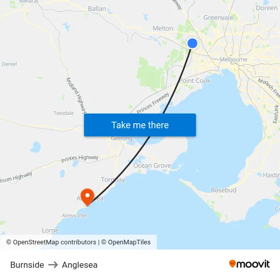 Burnside to Anglesea map