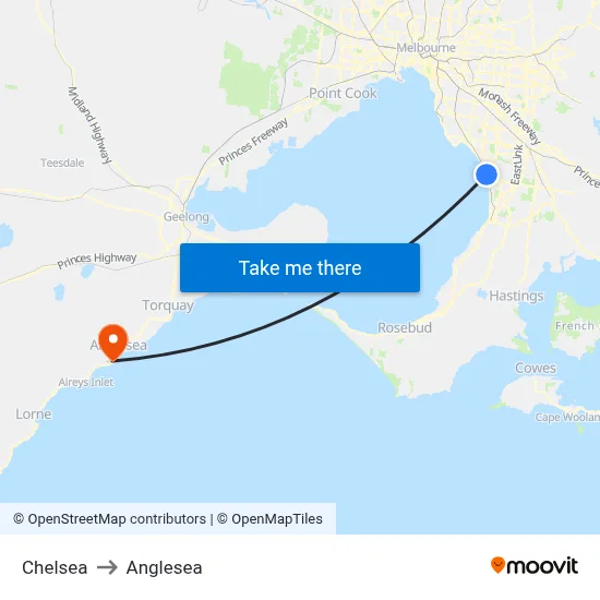 Chelsea to Anglesea map