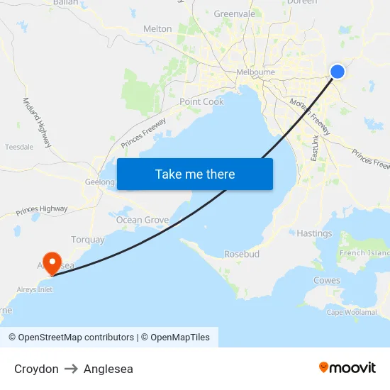 Croydon to Anglesea map