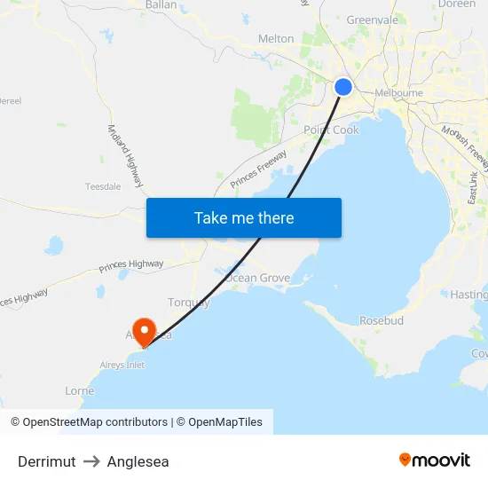 Derrimut to Anglesea map