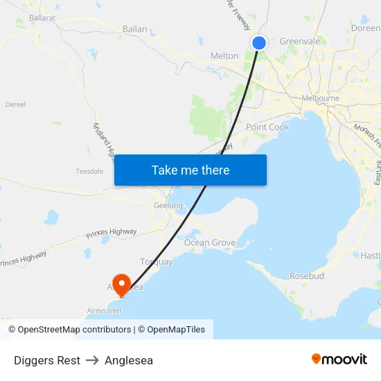 Diggers Rest to Anglesea map