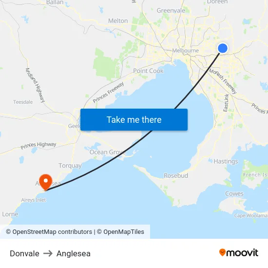 Donvale to Anglesea map