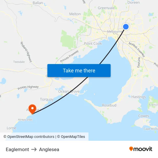 Eaglemont to Anglesea map