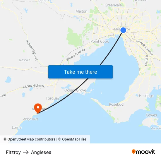 Fitzroy to Anglesea map