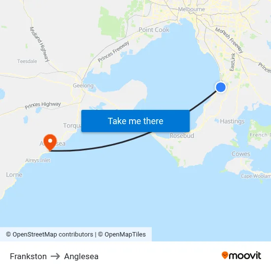 Frankston to Anglesea map